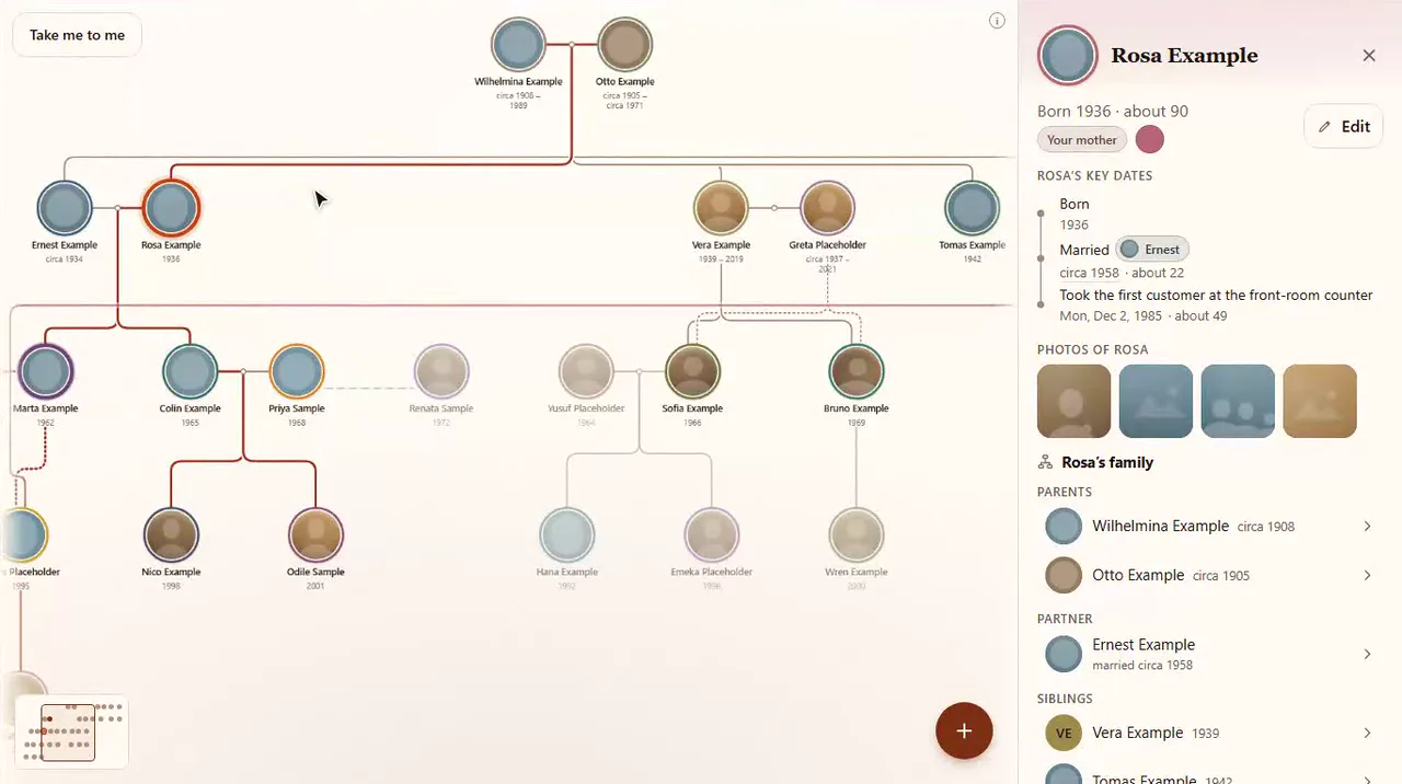 Moving across the family tree and opening a person.