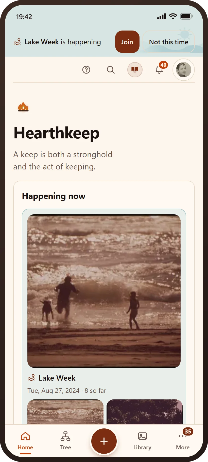 The Hearthkeep home page on a phone.