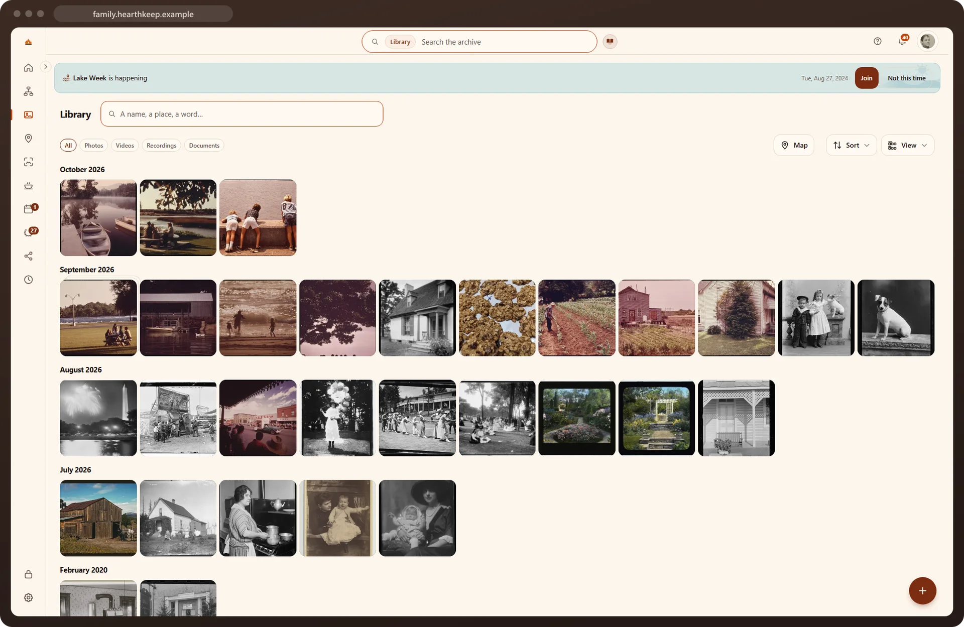 The Library: every photograph, grouped by the month it was taken.